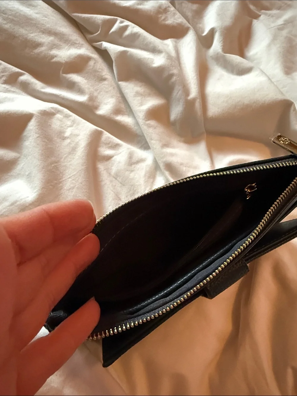 Nanette Lepore Black Pebbled Leather Zip Clutch with Gold Hardware